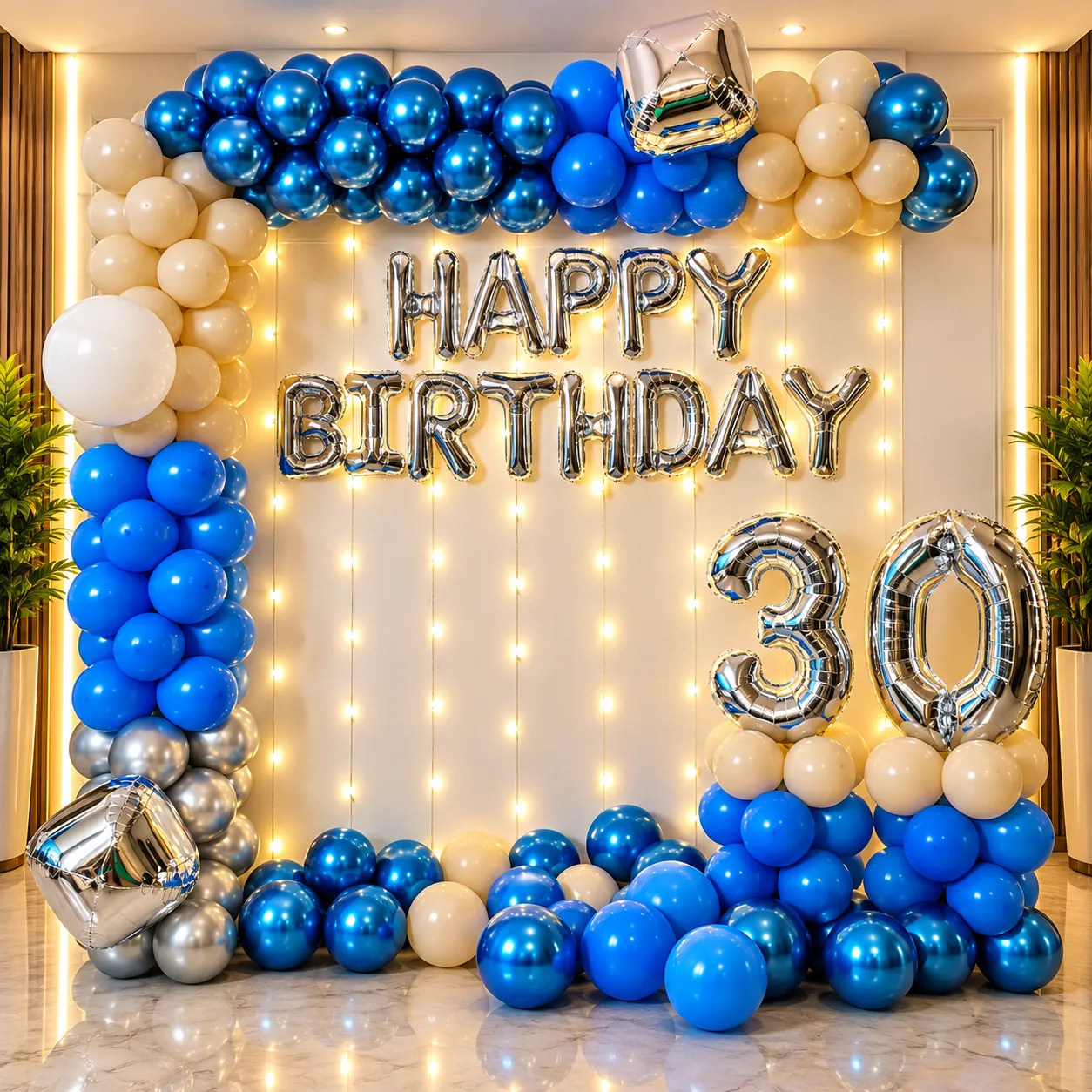Blue Silver Birthday Balloon Decoration