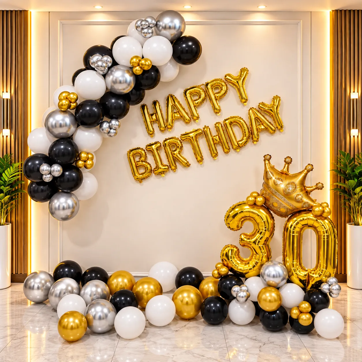 Black Gold Silver Birthday Decoration