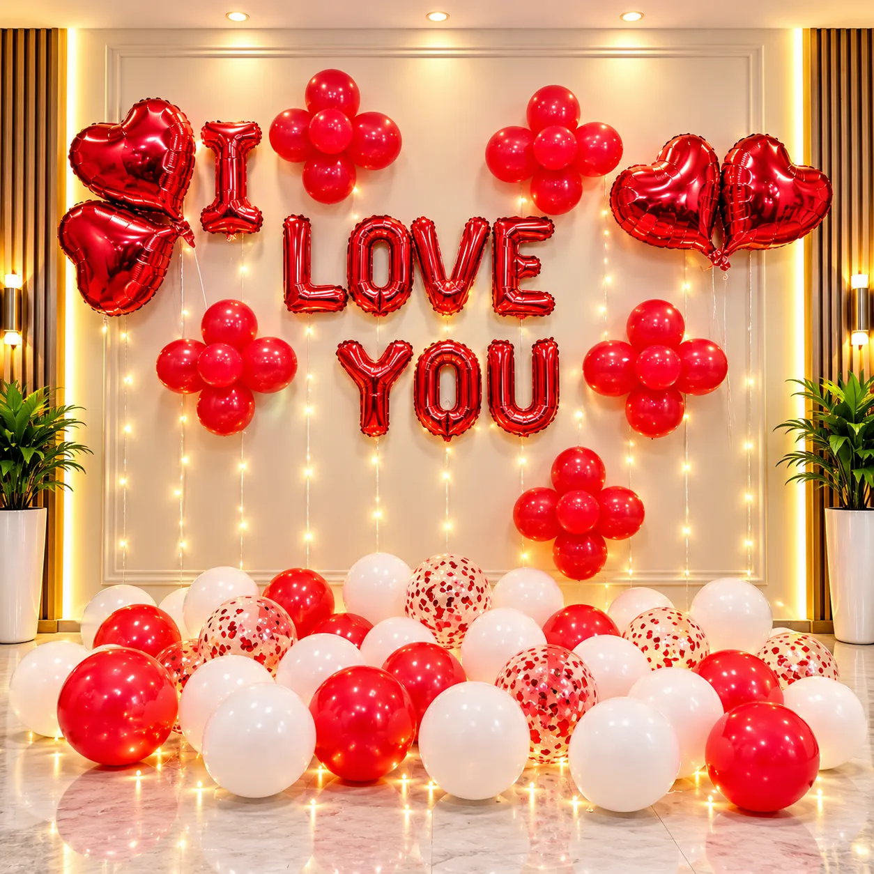 Red White Heart Proposal Decoration