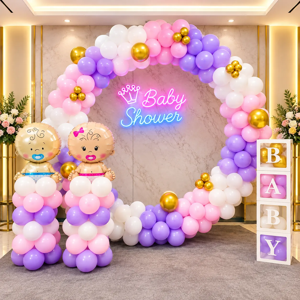 Pink Purple Gold Baby Shower Decoration