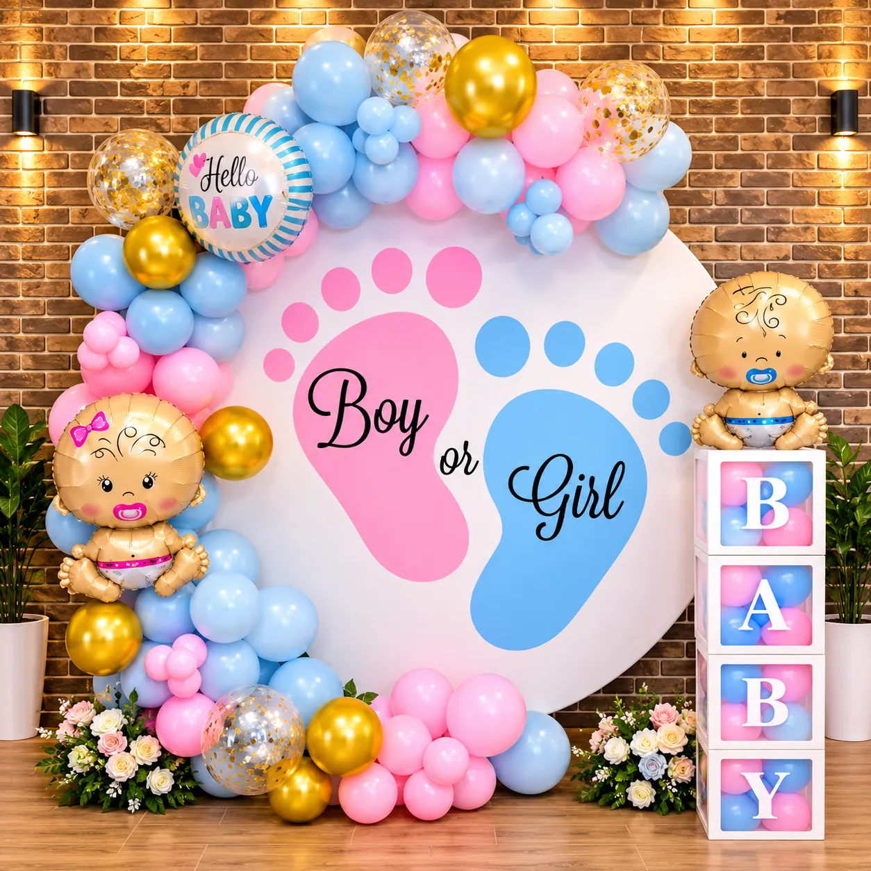 Pink Blue Gold Baby Shower Decoration