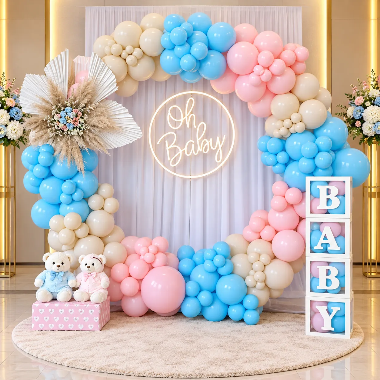 Pink Beige Blue Baby Shower Decoration