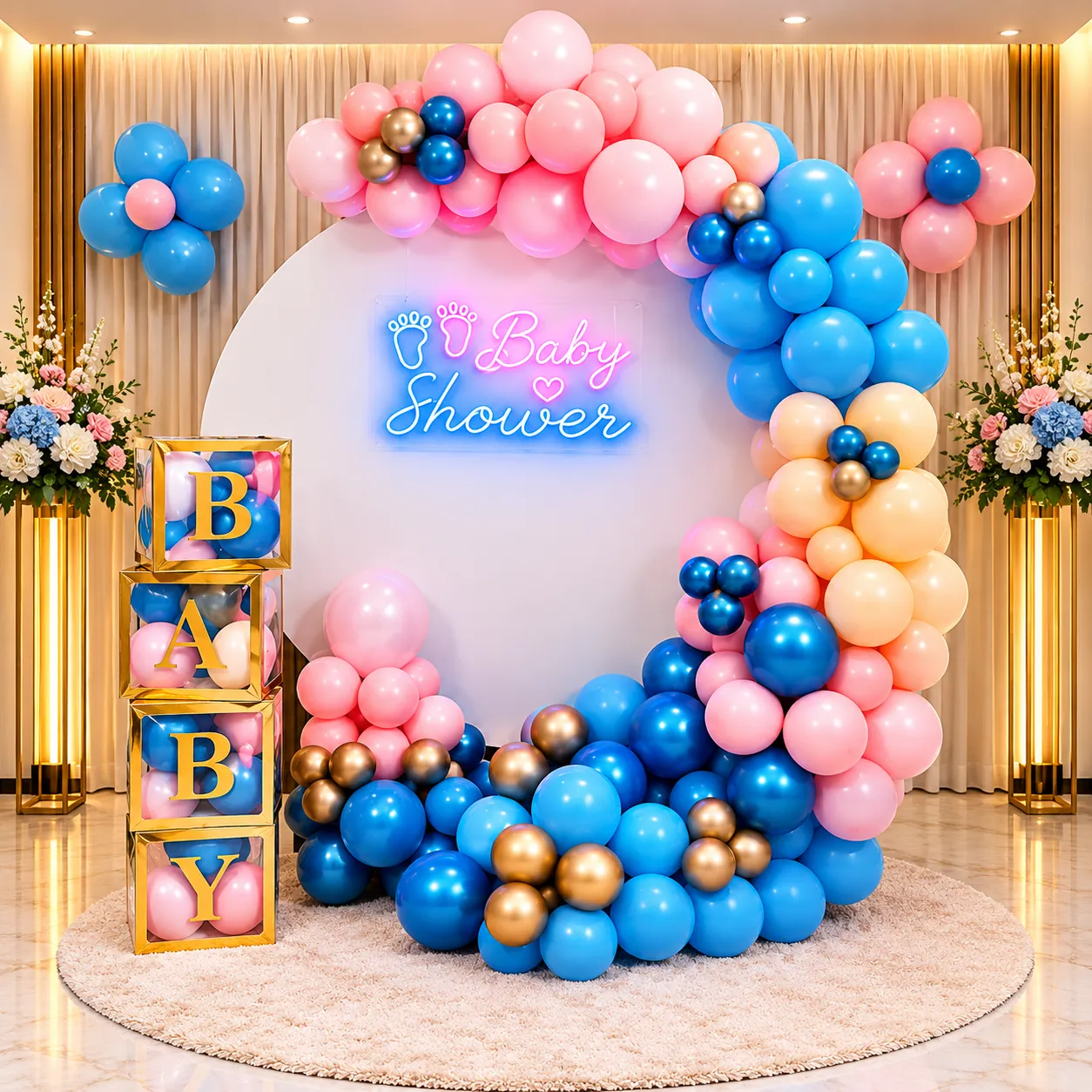 Peach Pink Blue Baby Shower Decoration