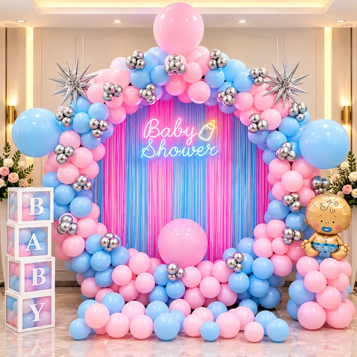Pink Blue Silver Baby Shower Decoration