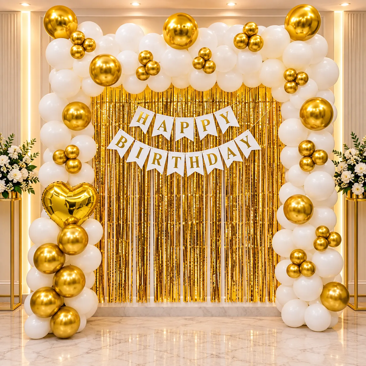 White Gold Birthday Balloon Decoration