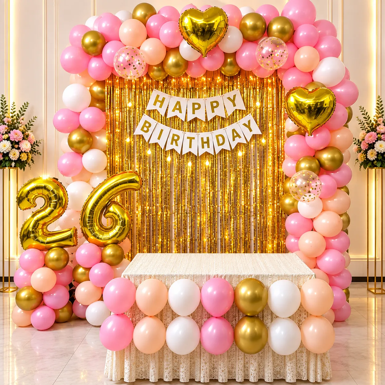 Pink Peach Gold Birthday Decoration
