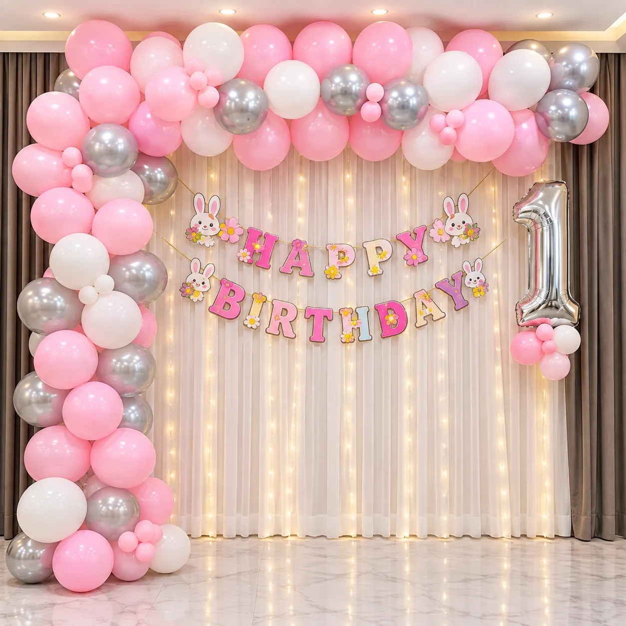 Classic Pink Silver Birthday Decoration