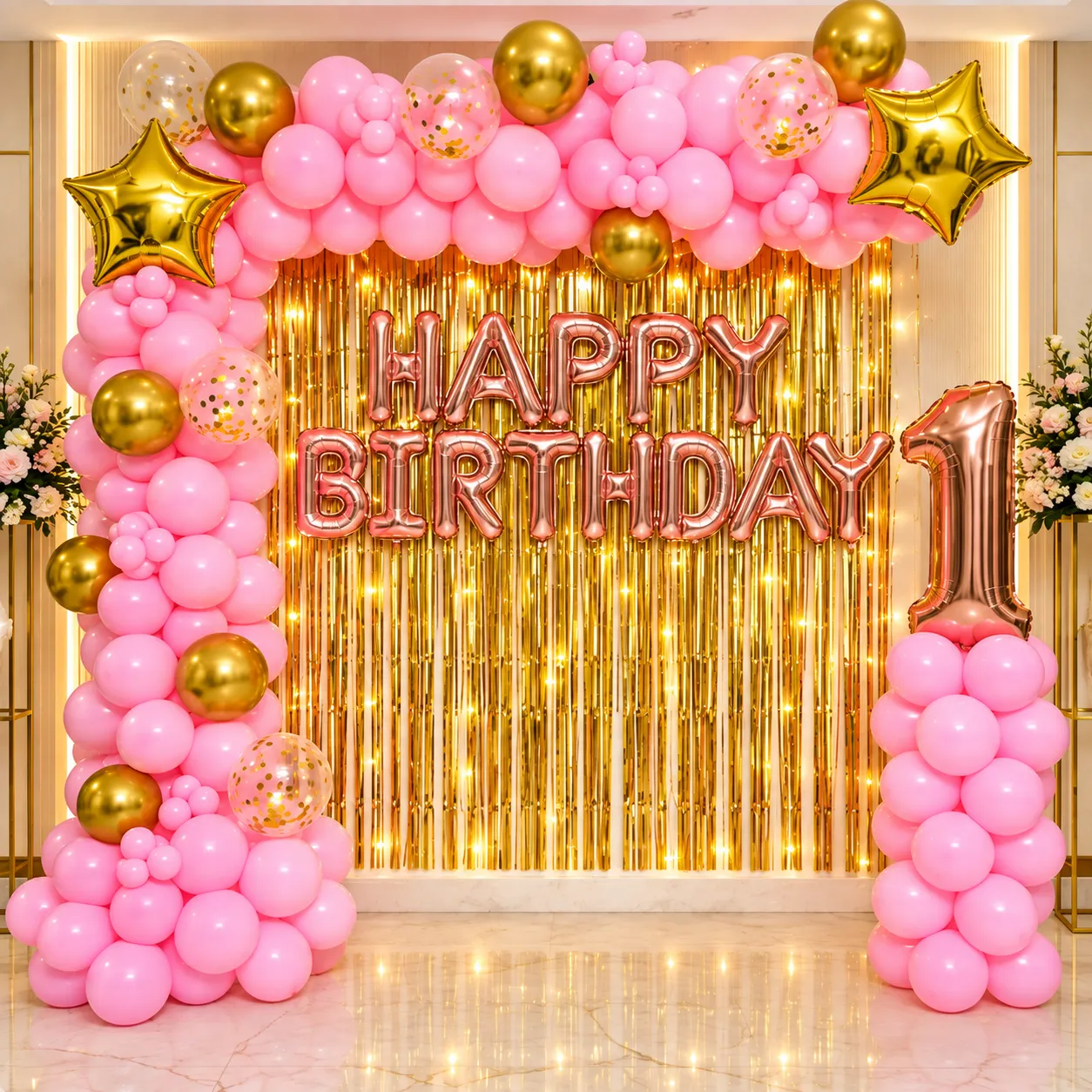 Personalized Pink Gold Birthday Decoration