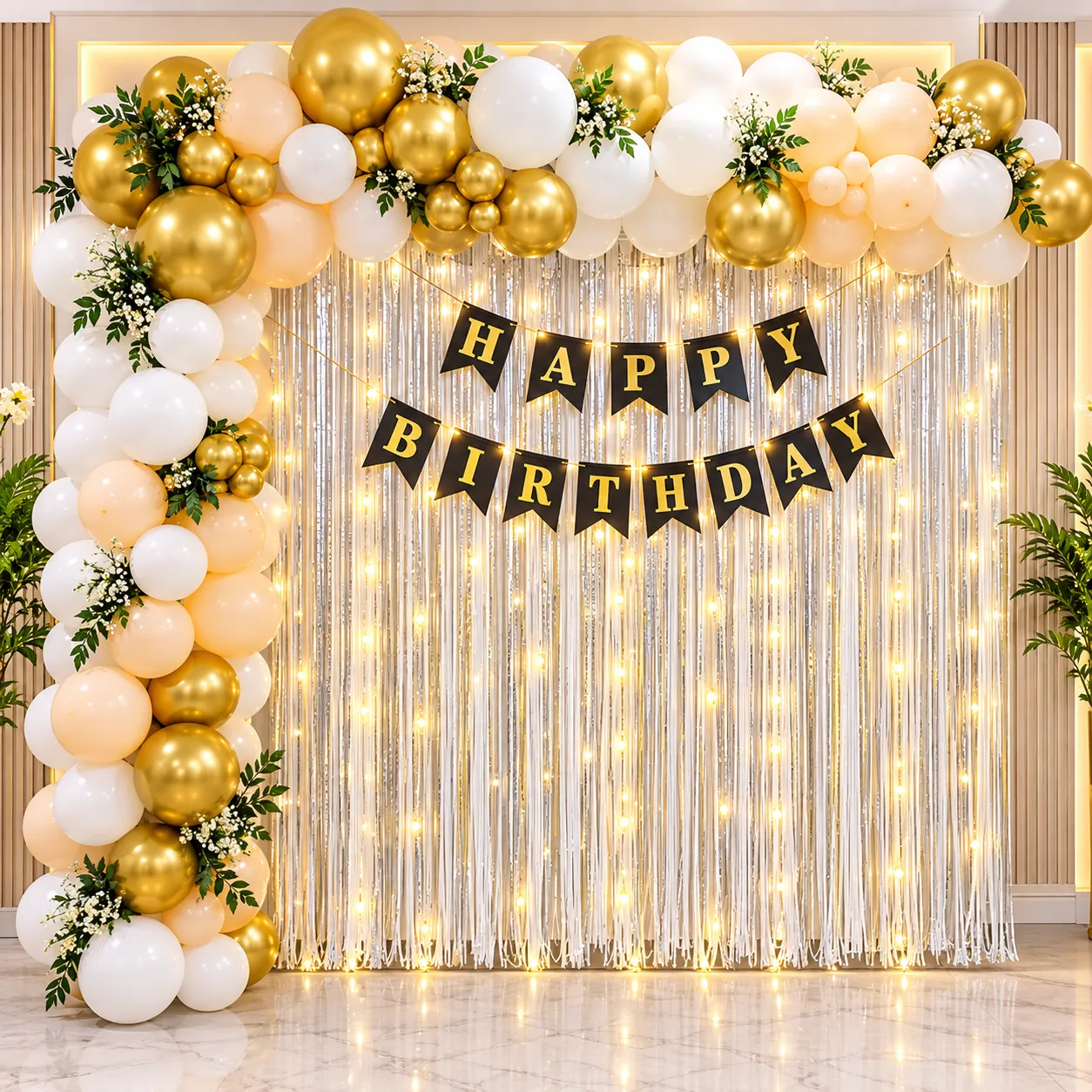 Peach Gold Floral Birthday Decoration
