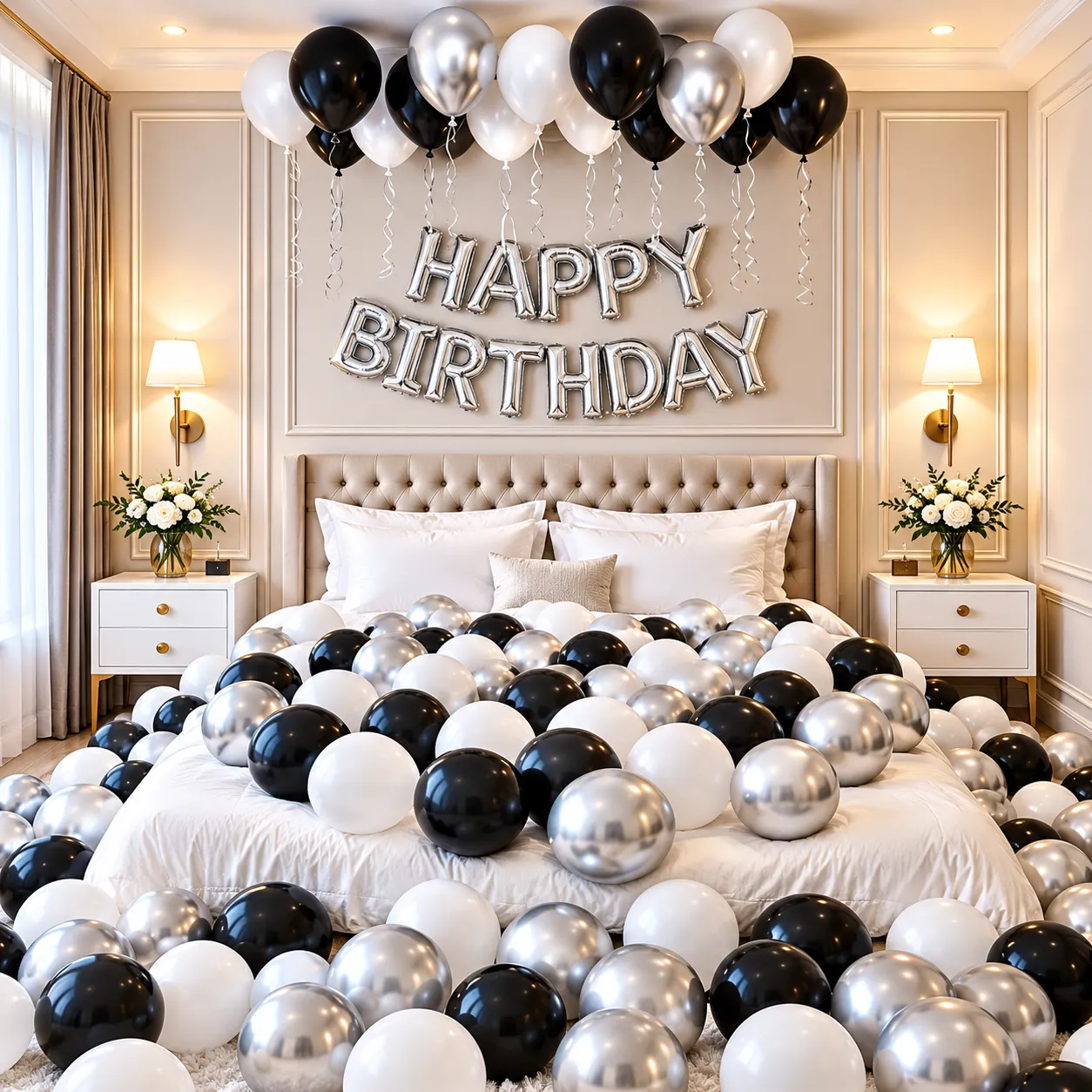 Classic Black White Silver Birthday Decor