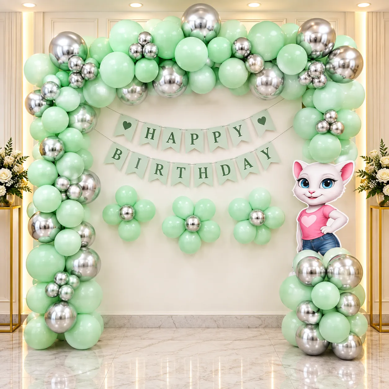 Pastel Green Silver Birthday Decoration
