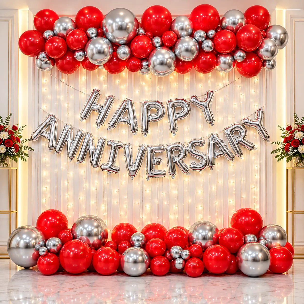 Elegant Red Silver Anniversary Decoration
