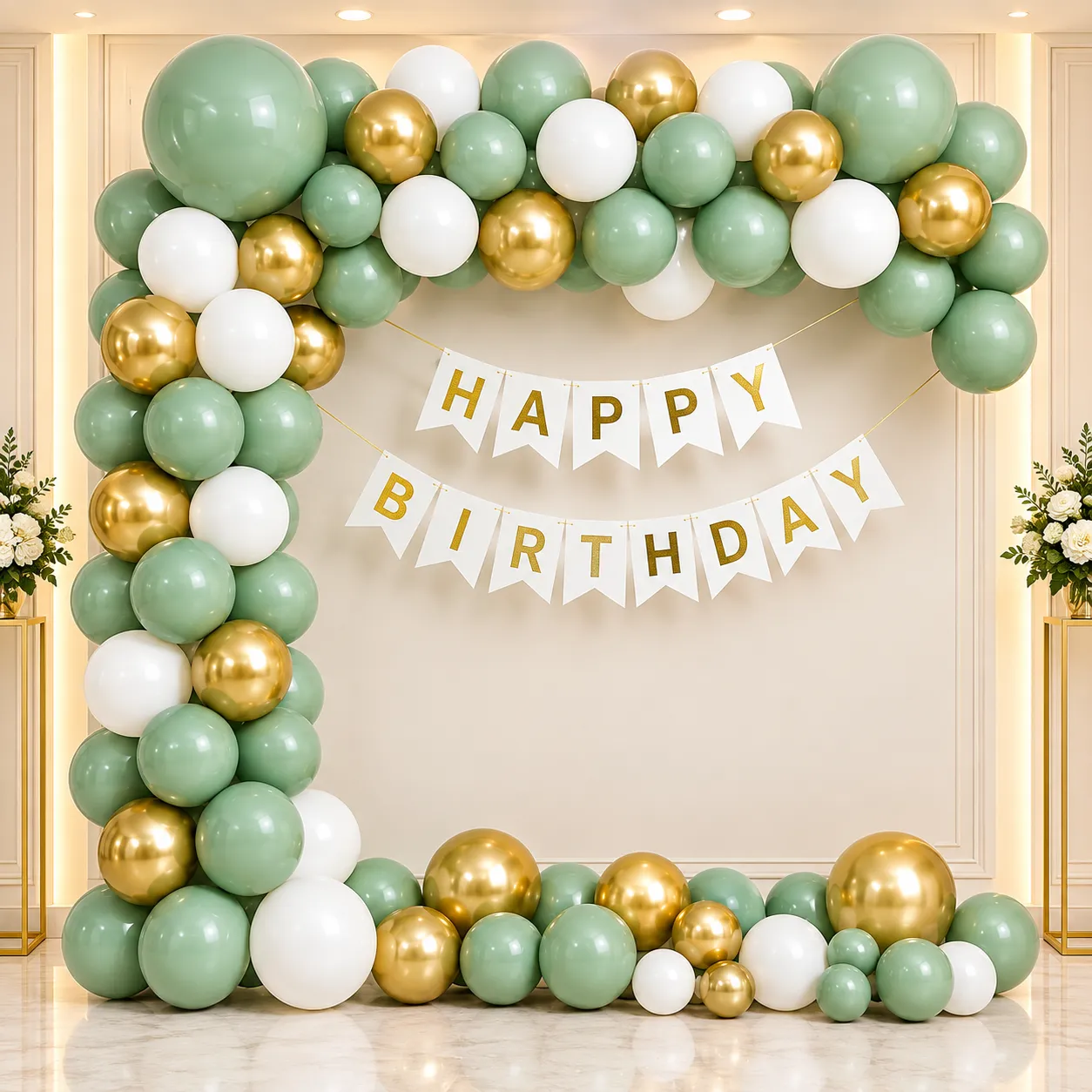 Retro Green Silver Birthday Decoration