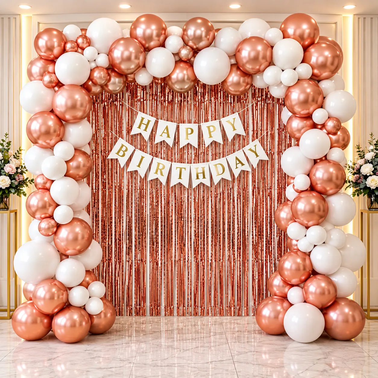 Rosegold White Birthday Decoration
