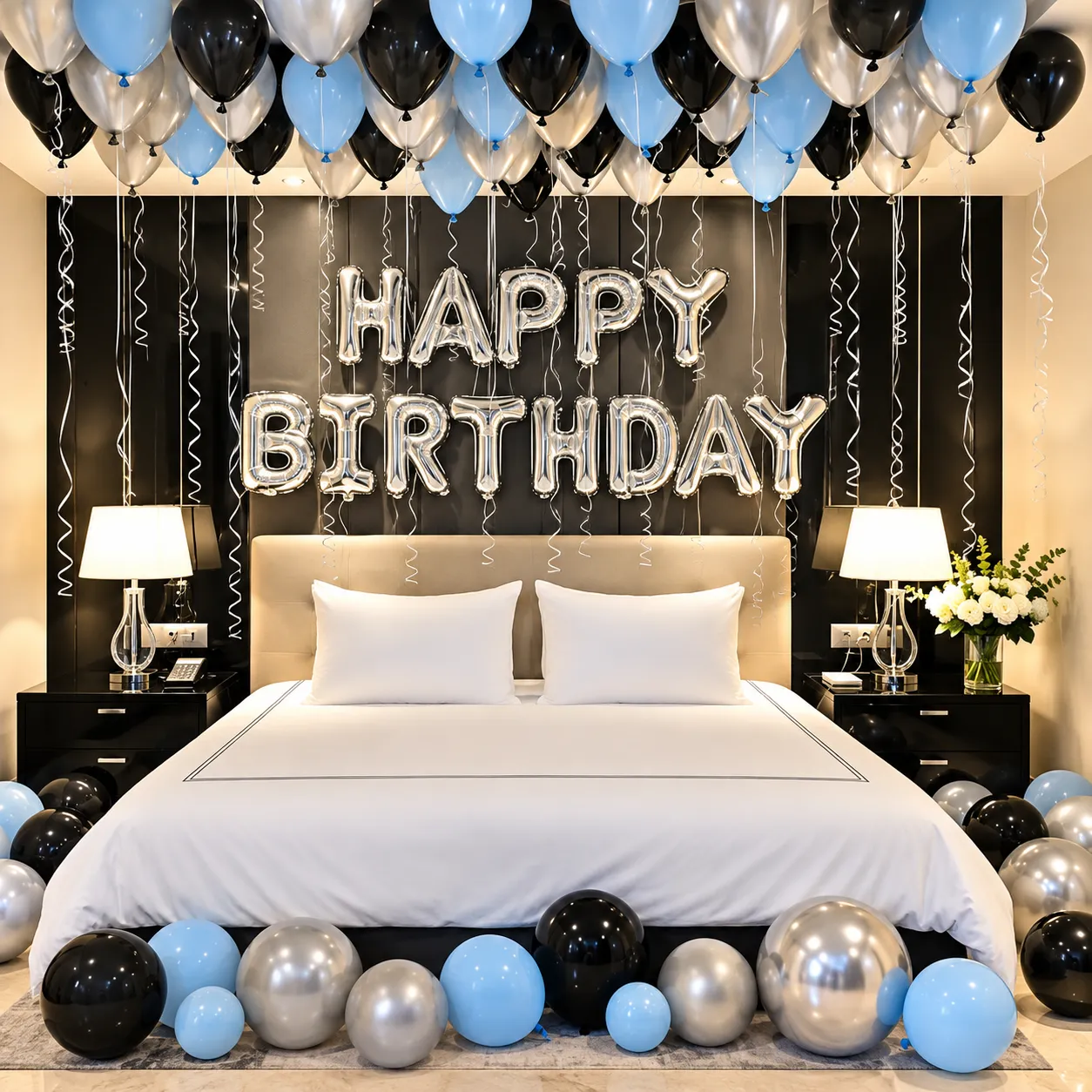 Blue Black Silver Birthday Decoration