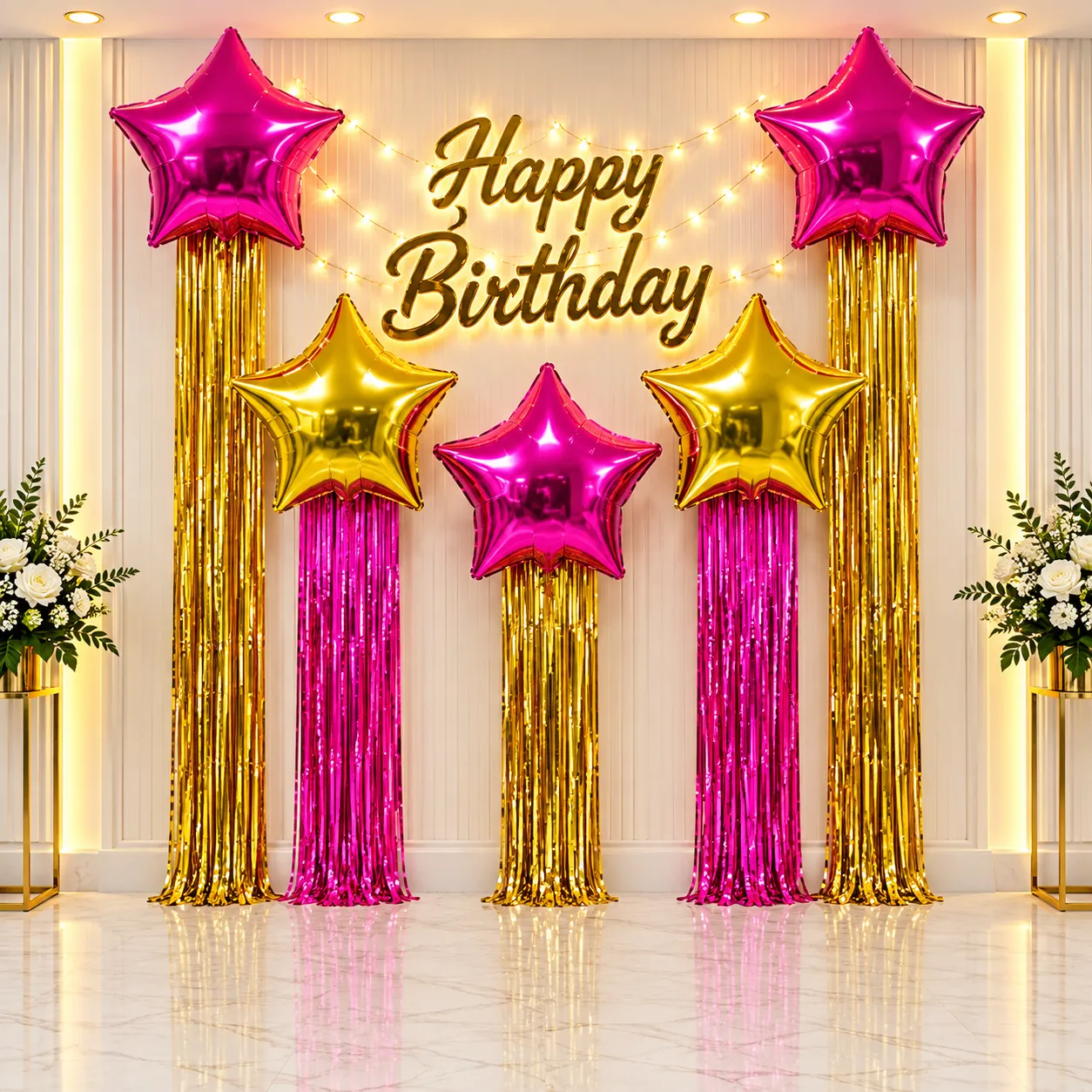 Dark Pink Gold Birthday Decoration