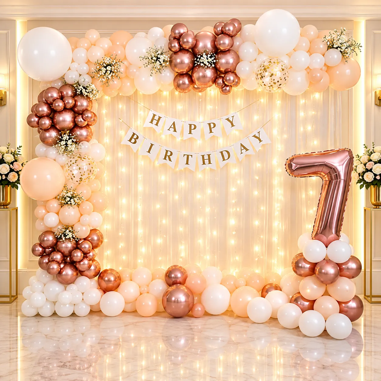 Peach White Rosegold Birthday Decoration