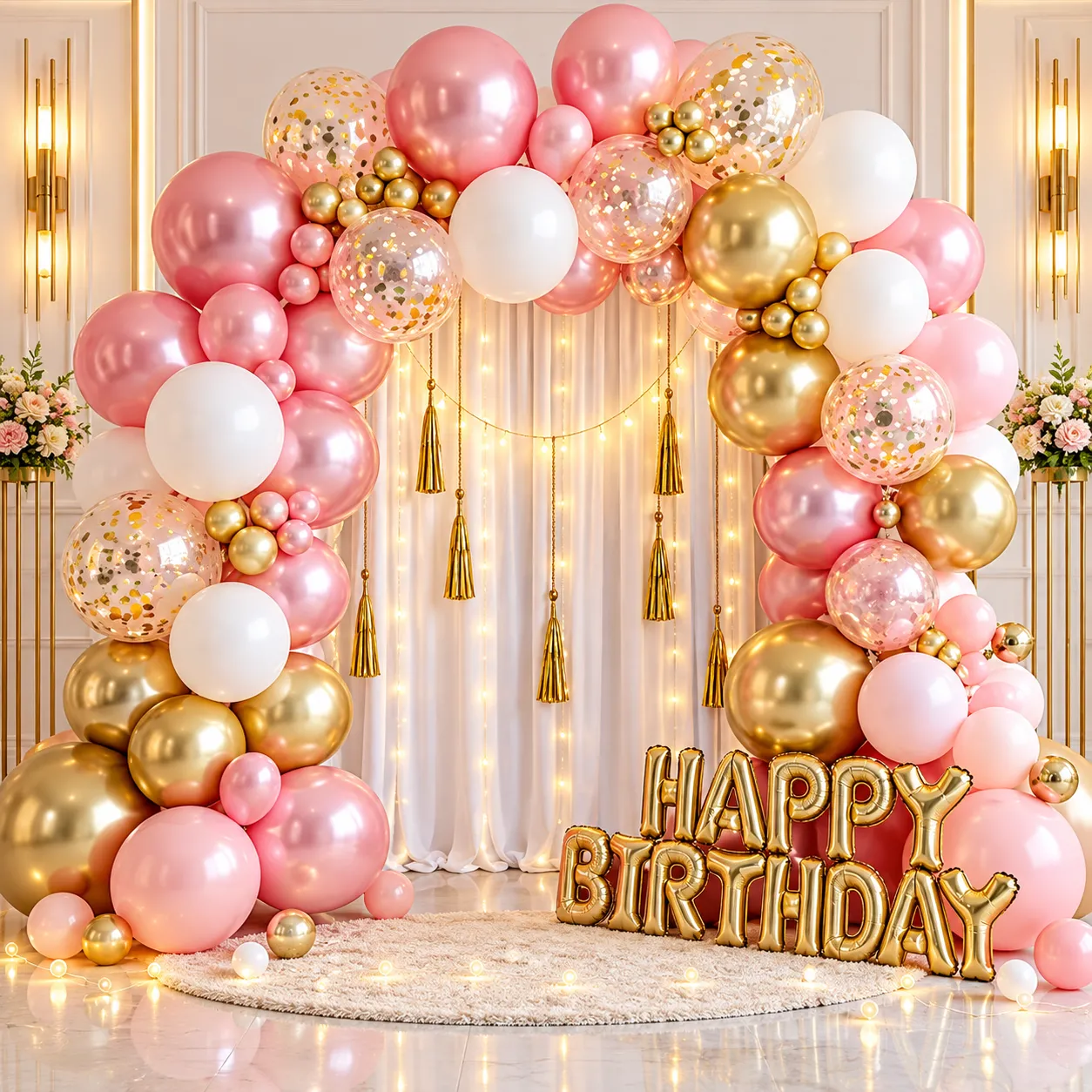 Pink Gold Confetti Birthday Decoration