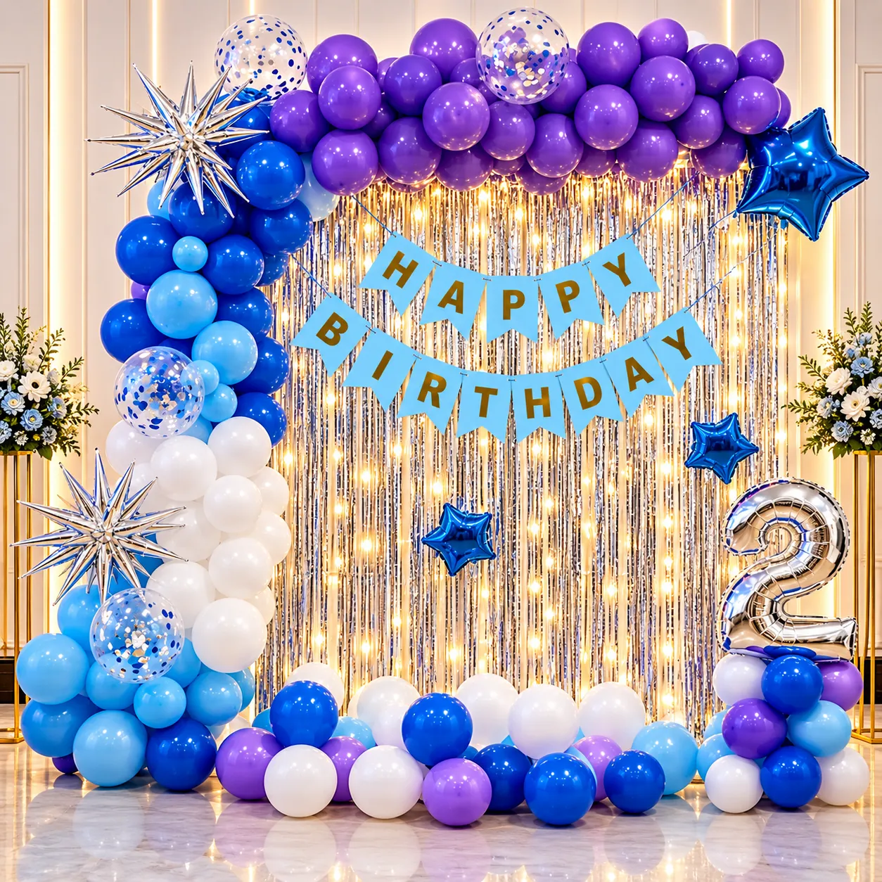 Purple Blue Silver Birthday Decoration