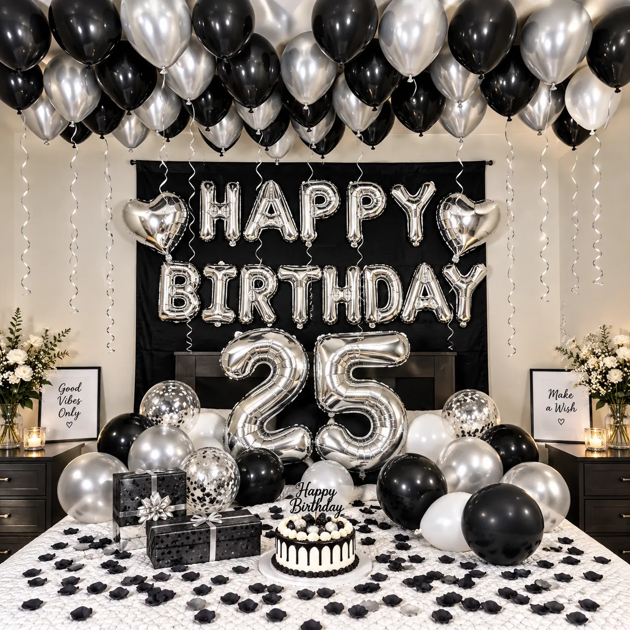 Classic Black Silver Birthday Balloon Decor