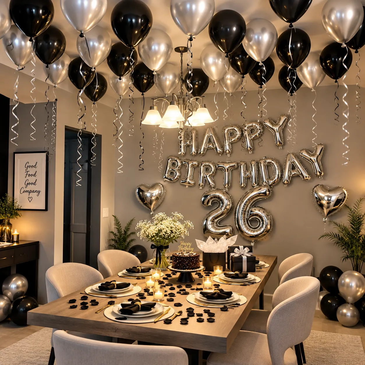Black Silver Metallic Birthday Decoration