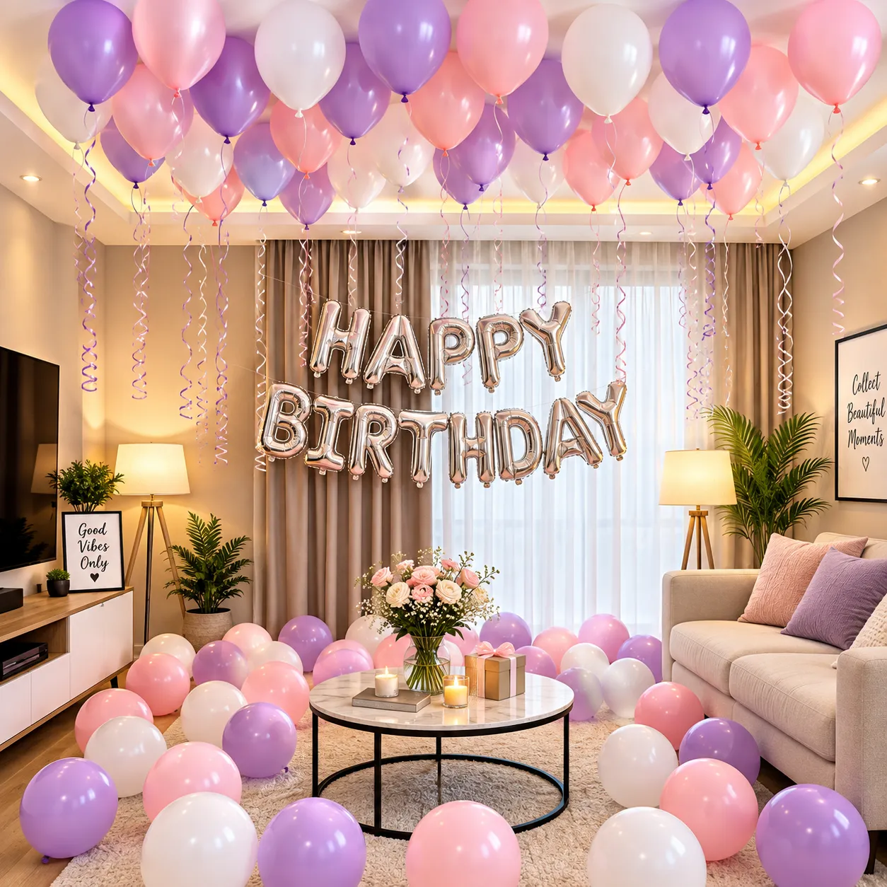 Pink Purple White Birthday Decoration