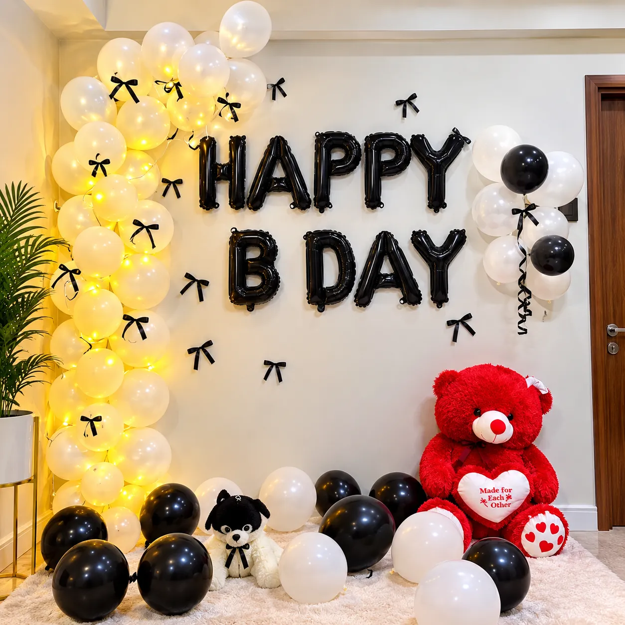 Black White Bow Birthday Decoration