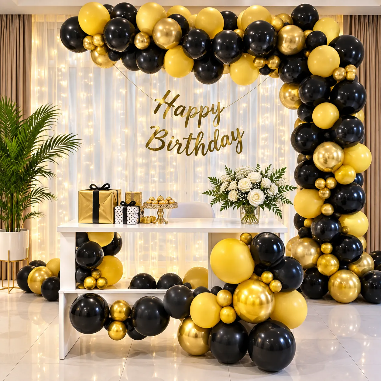 Black Gold White Net Birthday Decoration
