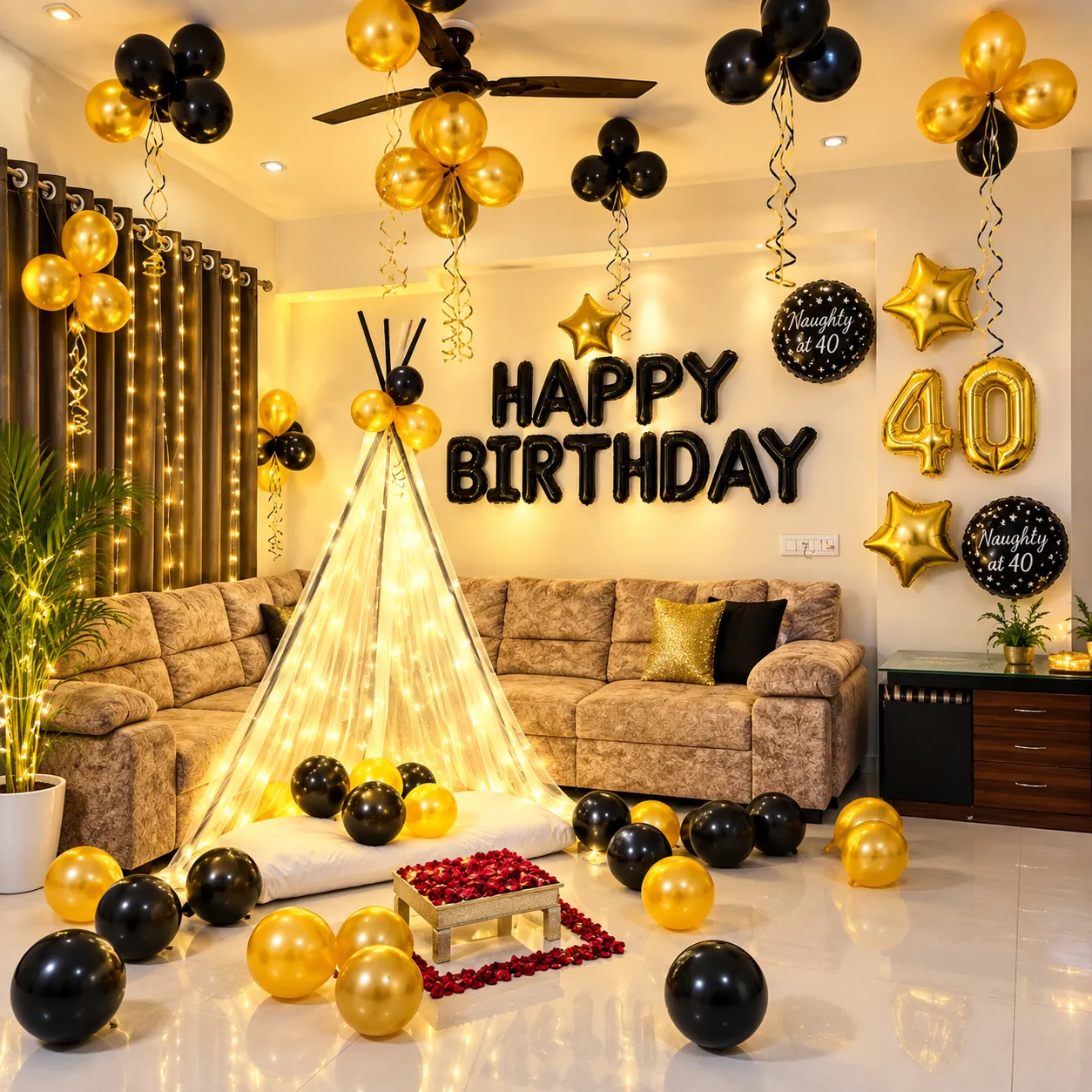 Black Gold Canopy Birthday Decoration