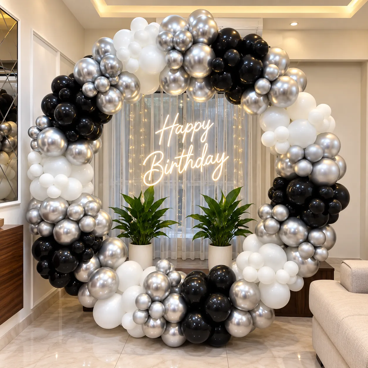 Black White Silver Ring Stand Birthday Decoration