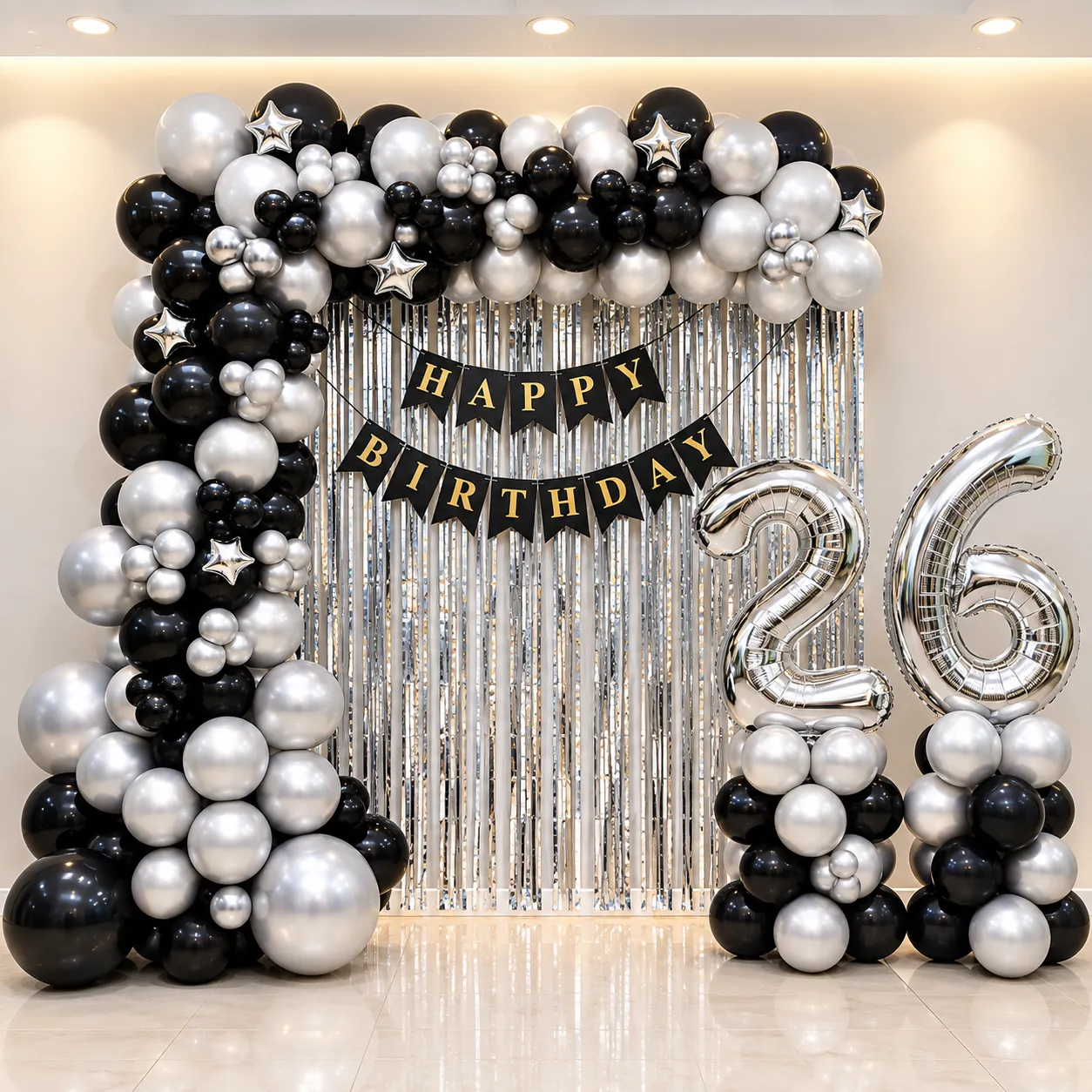 Black Silver Chrome Birthday Decoration