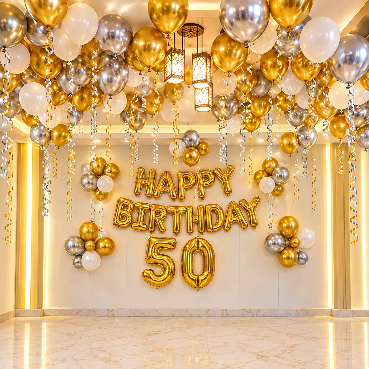 White Silver Gold Photo Birthday Decoration
