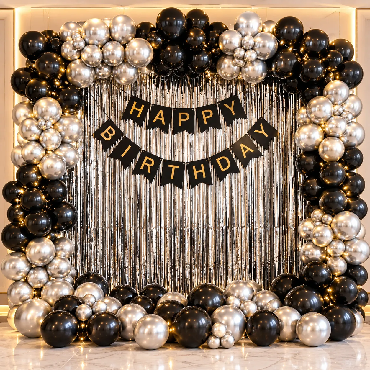 Luxury Black Silver Gold Birthday Decoration