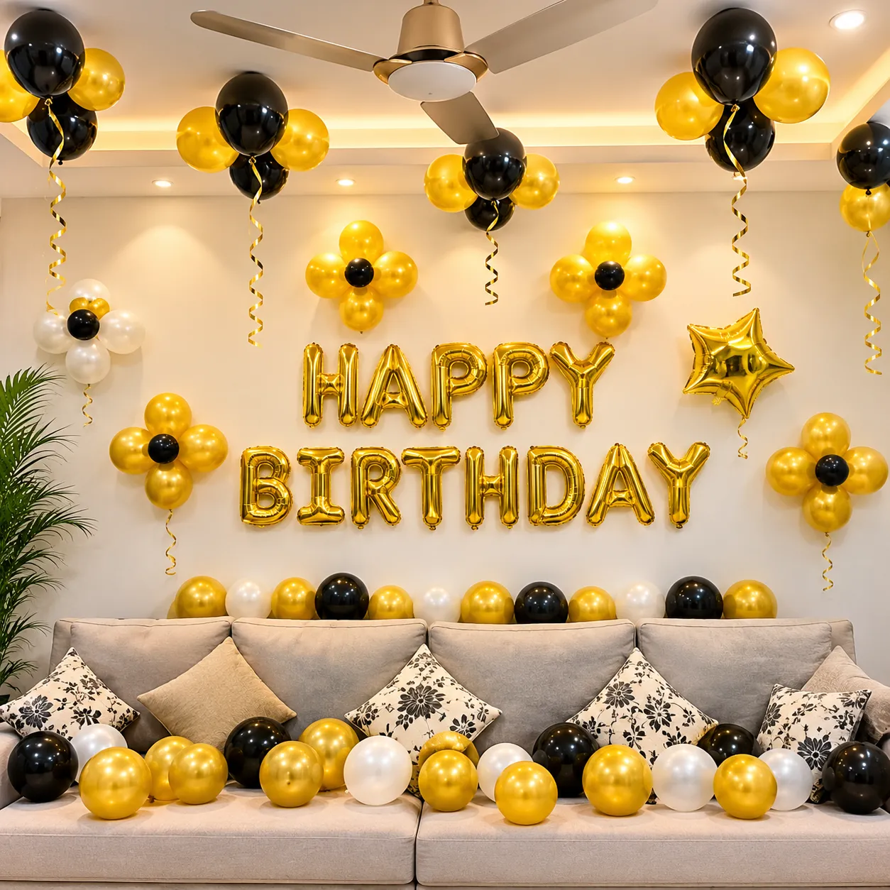 Black Gold Silver Birthday Decoration