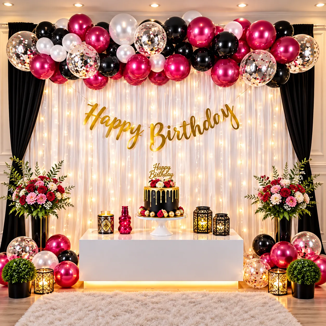 Black Rosepink Birthday Decoration