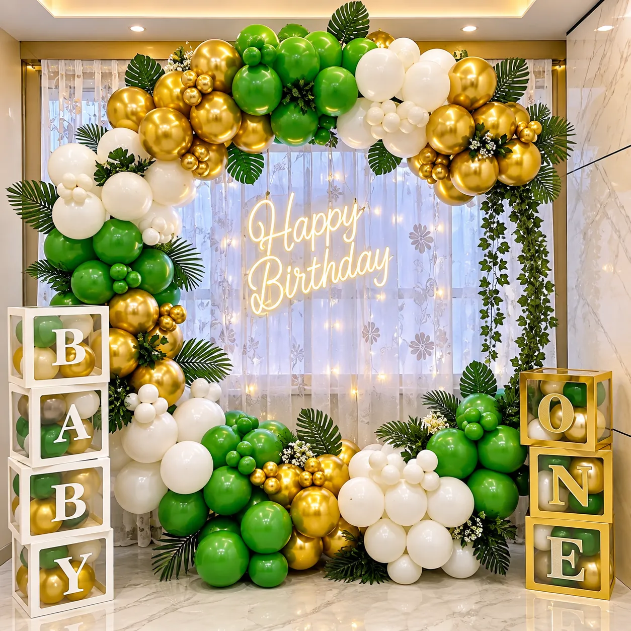 Green White Gold Baby Decoration