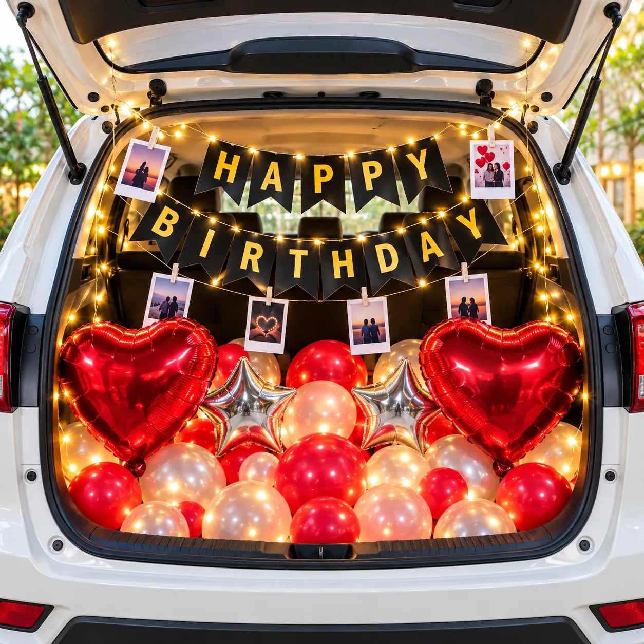 Pink White Photo Birthday Car Decor