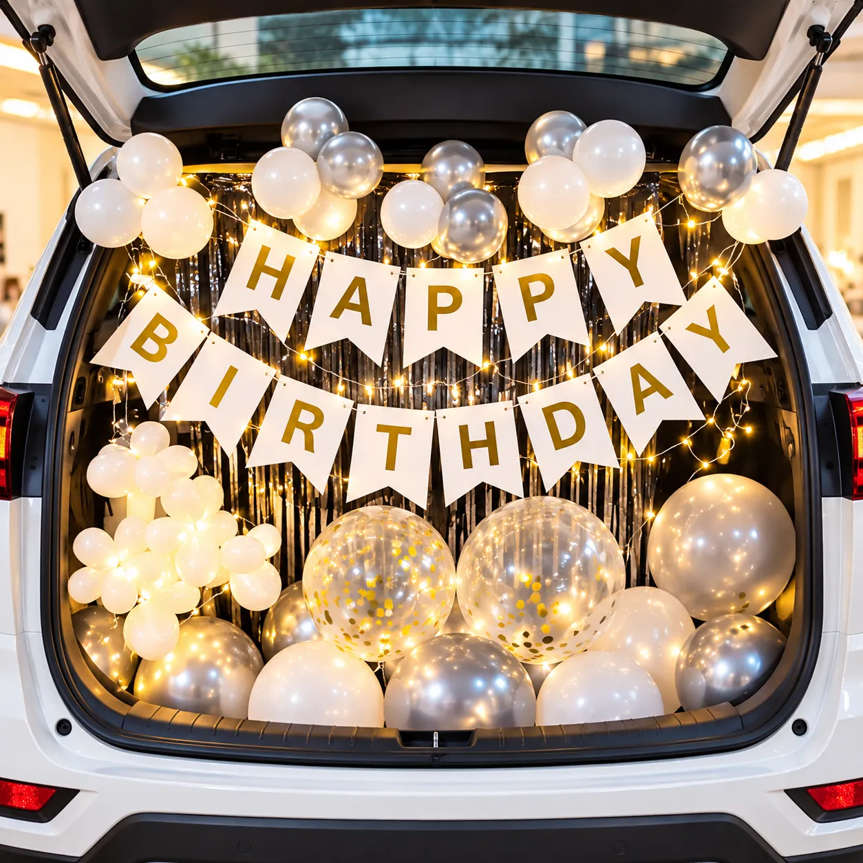 Black Silver Car Boot Birthday Decoration