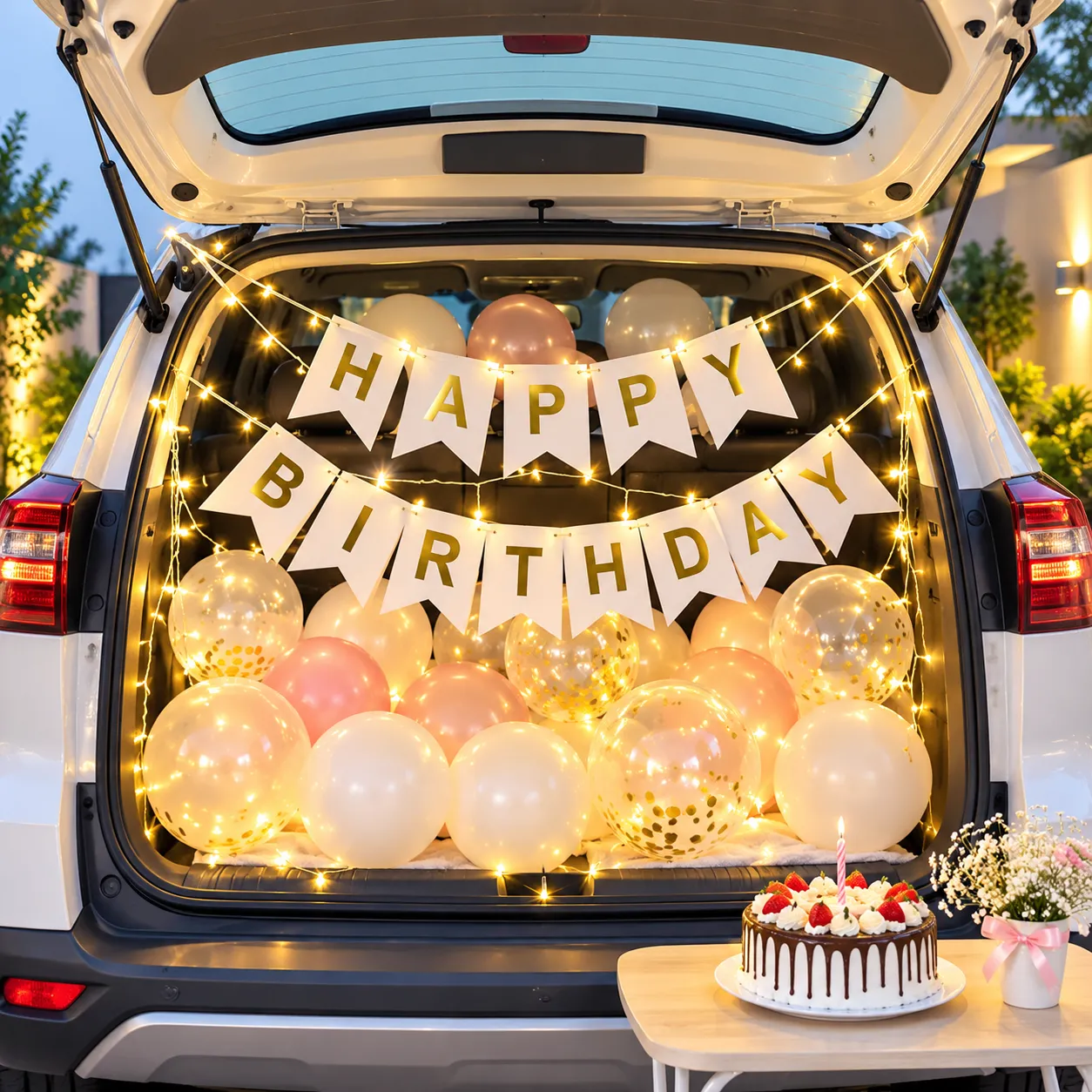Pink White Car Boot Birthday Decoration