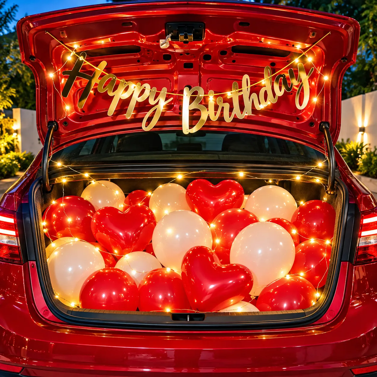 Red White Heart Car Boot Birthday Decoration