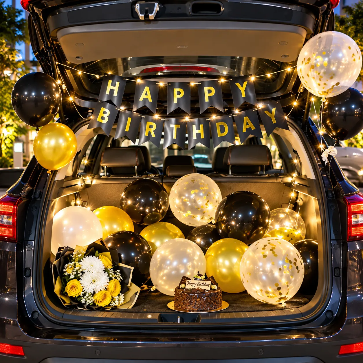 Black Gold Floral Car Boot Birthday Decoration