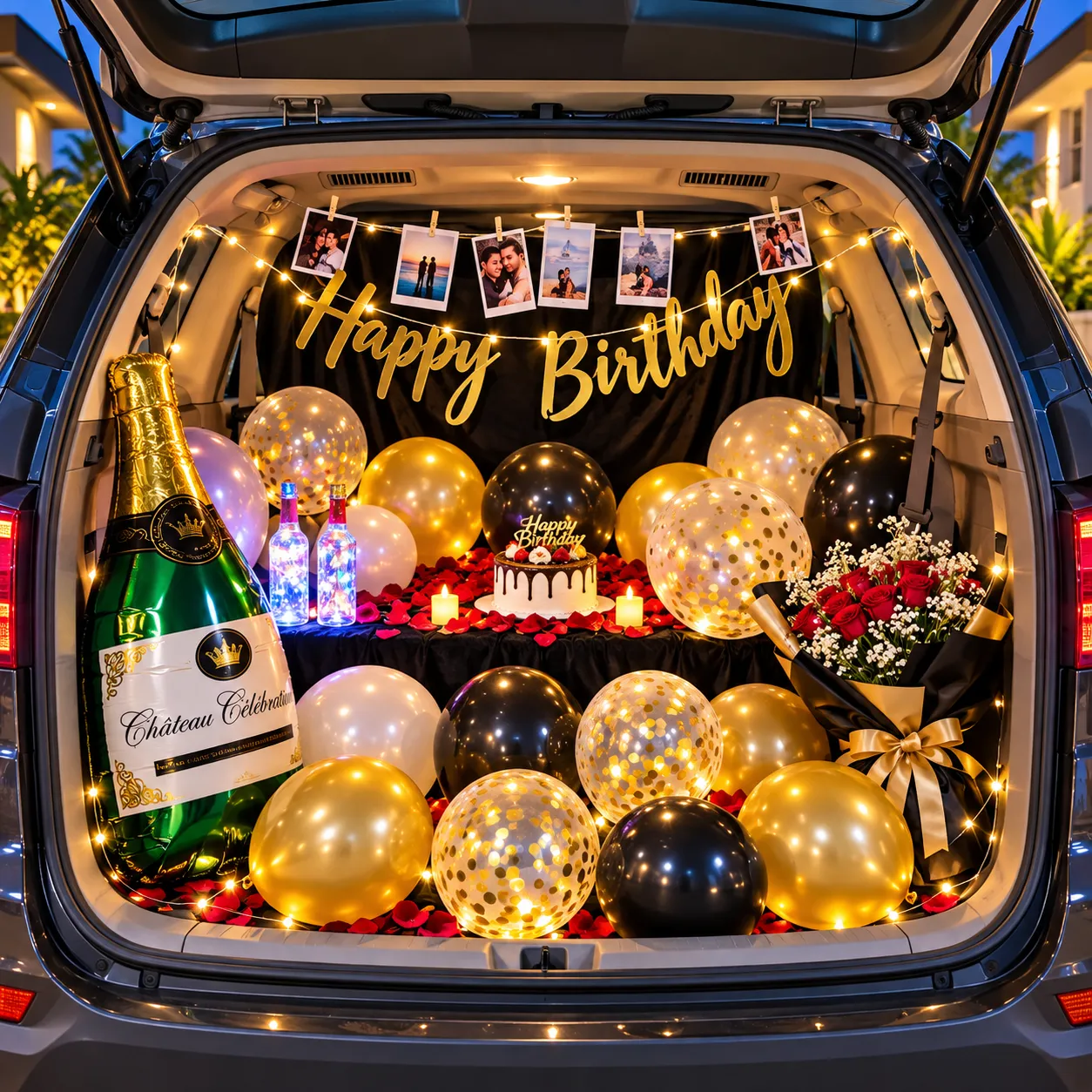 Black Champagne Floral Car Boot Decoration
