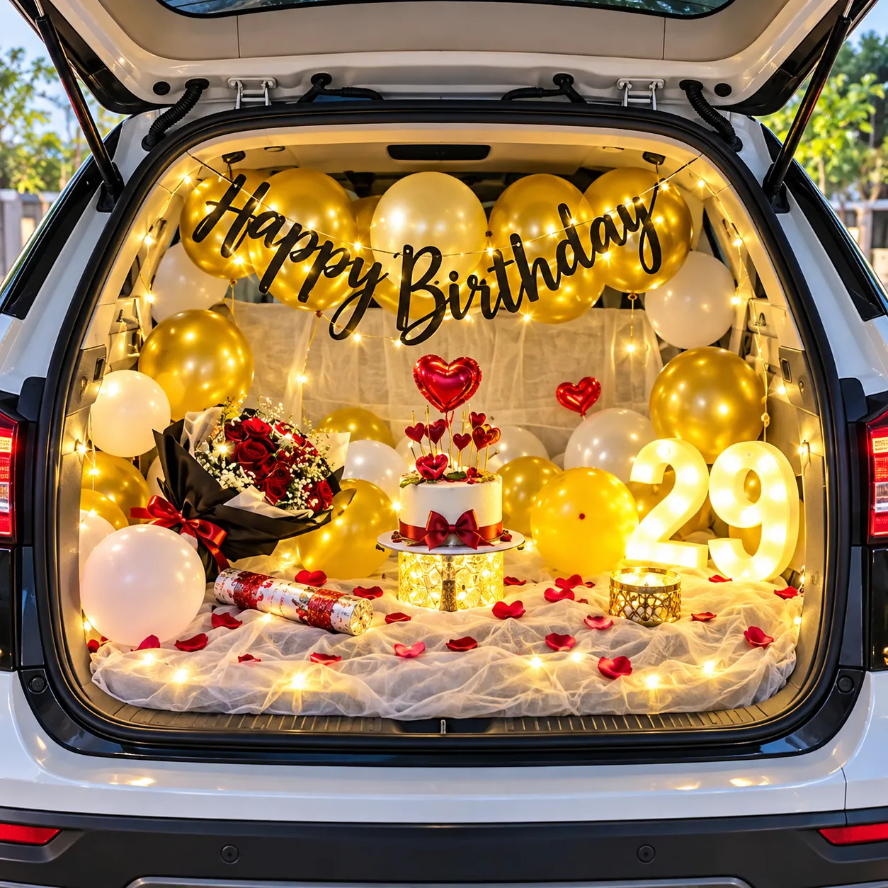Pink Gold Floral Car Boot Birthday Decoration