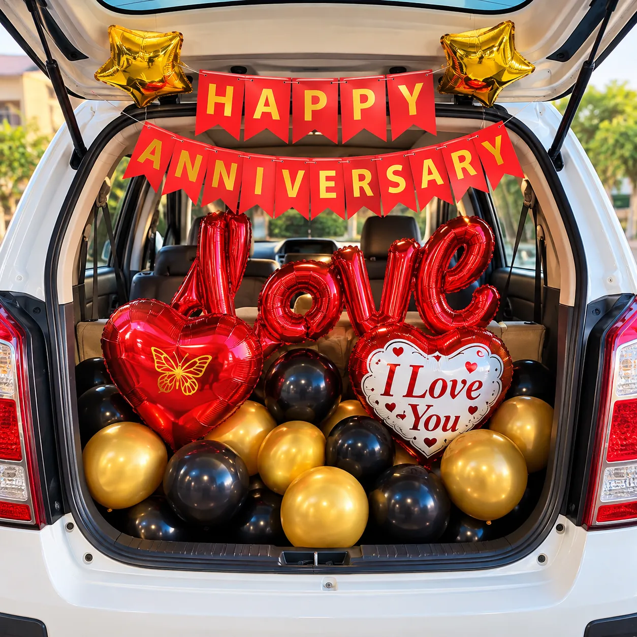 Black Gold Red Car Boot Anniversary Decoration