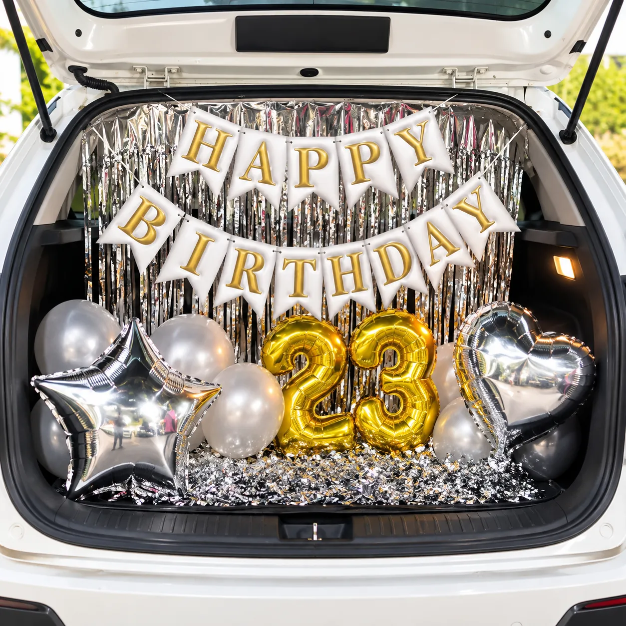 Silver White Car Boot Birthday Decoration