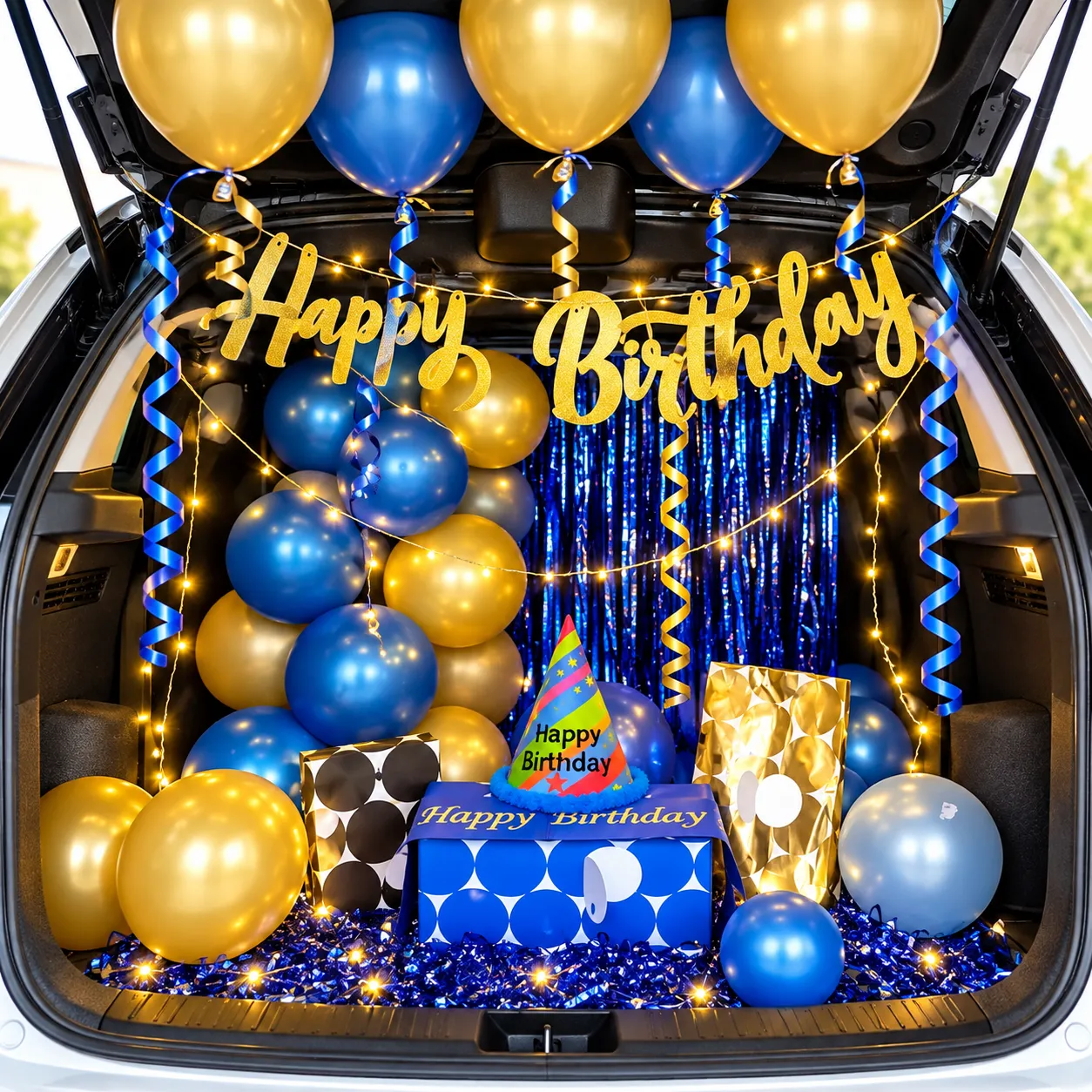 Blue Gold Car Boot Birthday Decoration