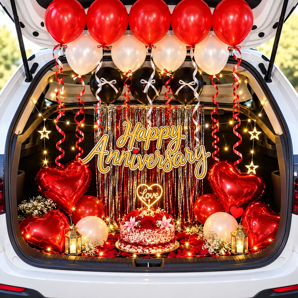 Red White Black Car Boot Anniversary Decoration
