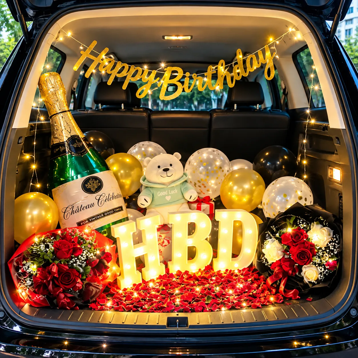 Black Silver HBD Marquee Car Boot Decor