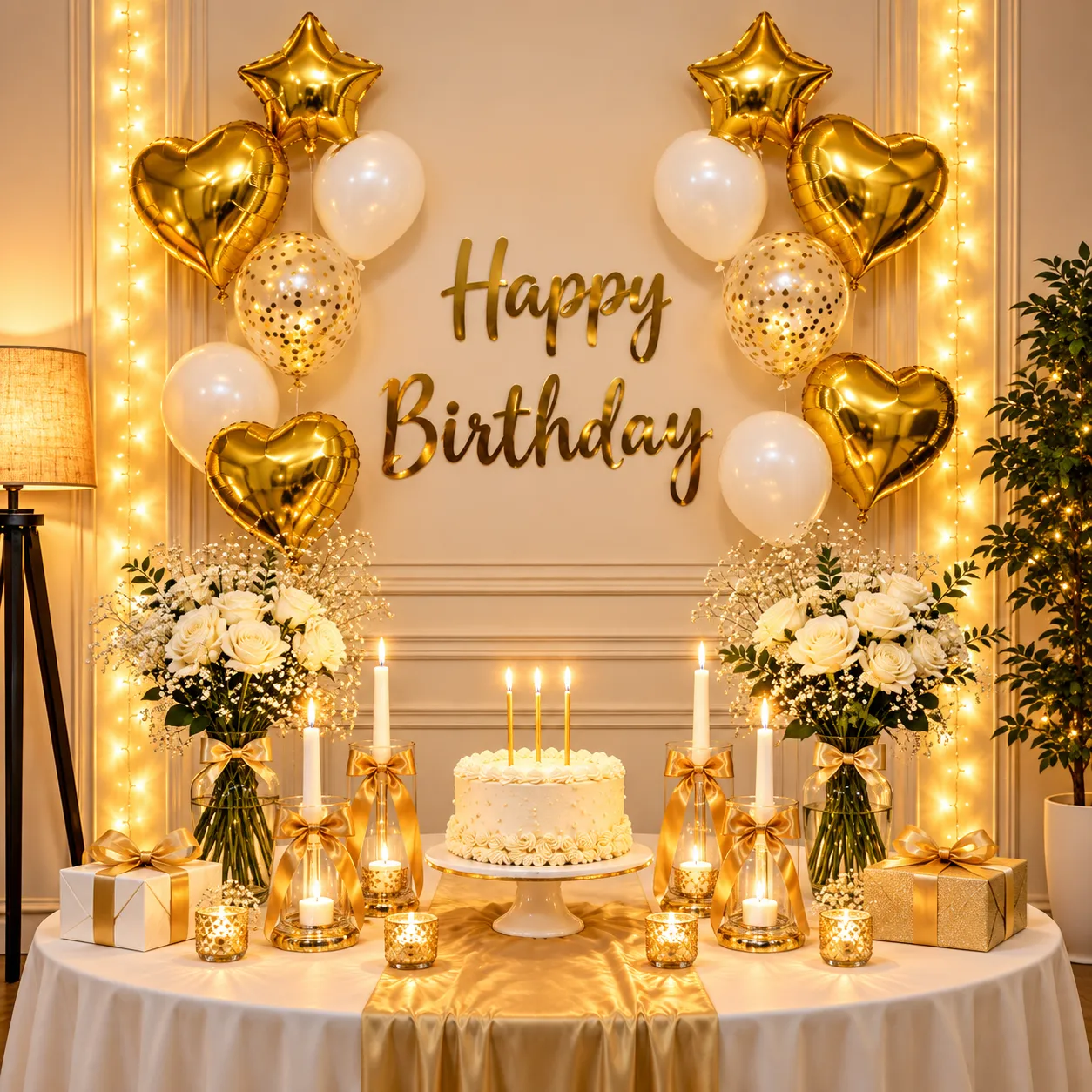 White Gold Confetti Birthday Decoration