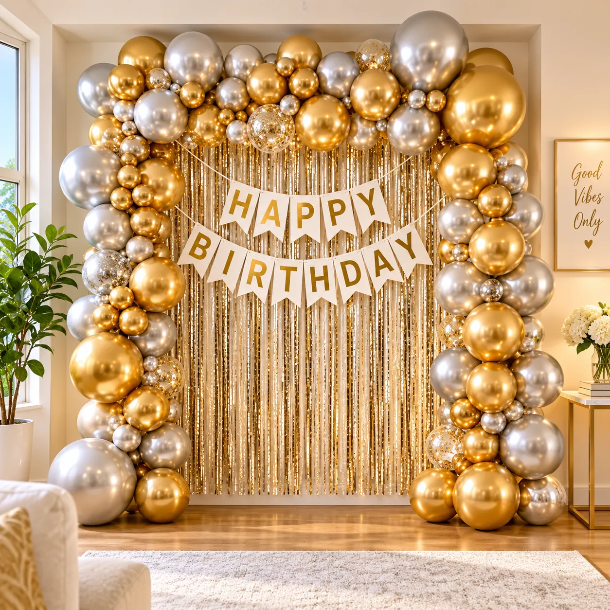 Silver Gold Chrome Birthday Balloon Decoration